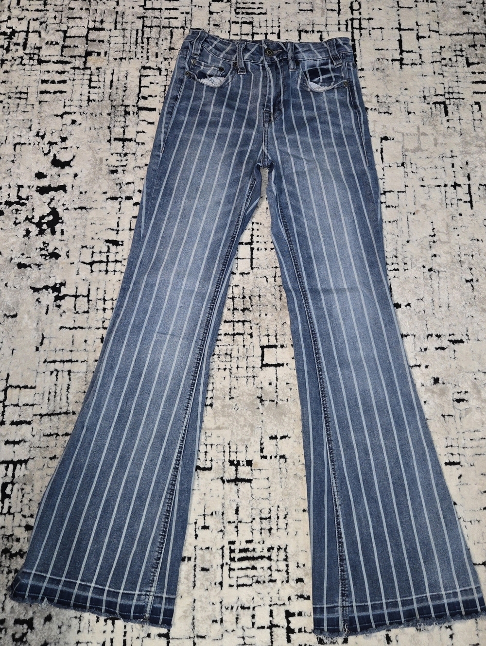Rock and roll Cowgirl blue high rise denim flare legs pants size 26×34 western